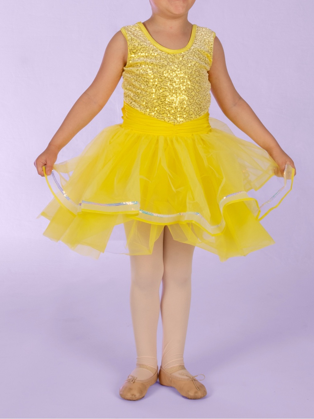 Weissman yellow dance costume dress and matching accessories